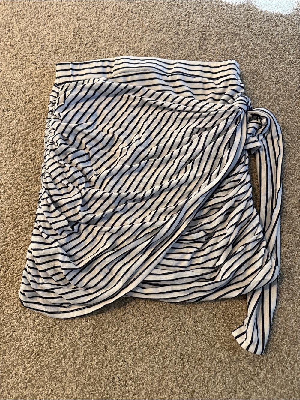 Sundry Navy & White Striped Faux Wrap Skirt